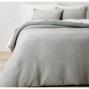Casaluna Full Queen Chambray Cotton Duvet Cover Set Dark Teal Blue NEW